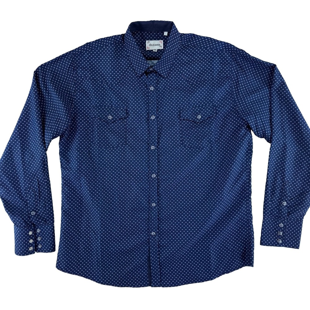 Ace Of Diamond Western Snap Button Shirt Mens‎ 2XL Blue All Over Print